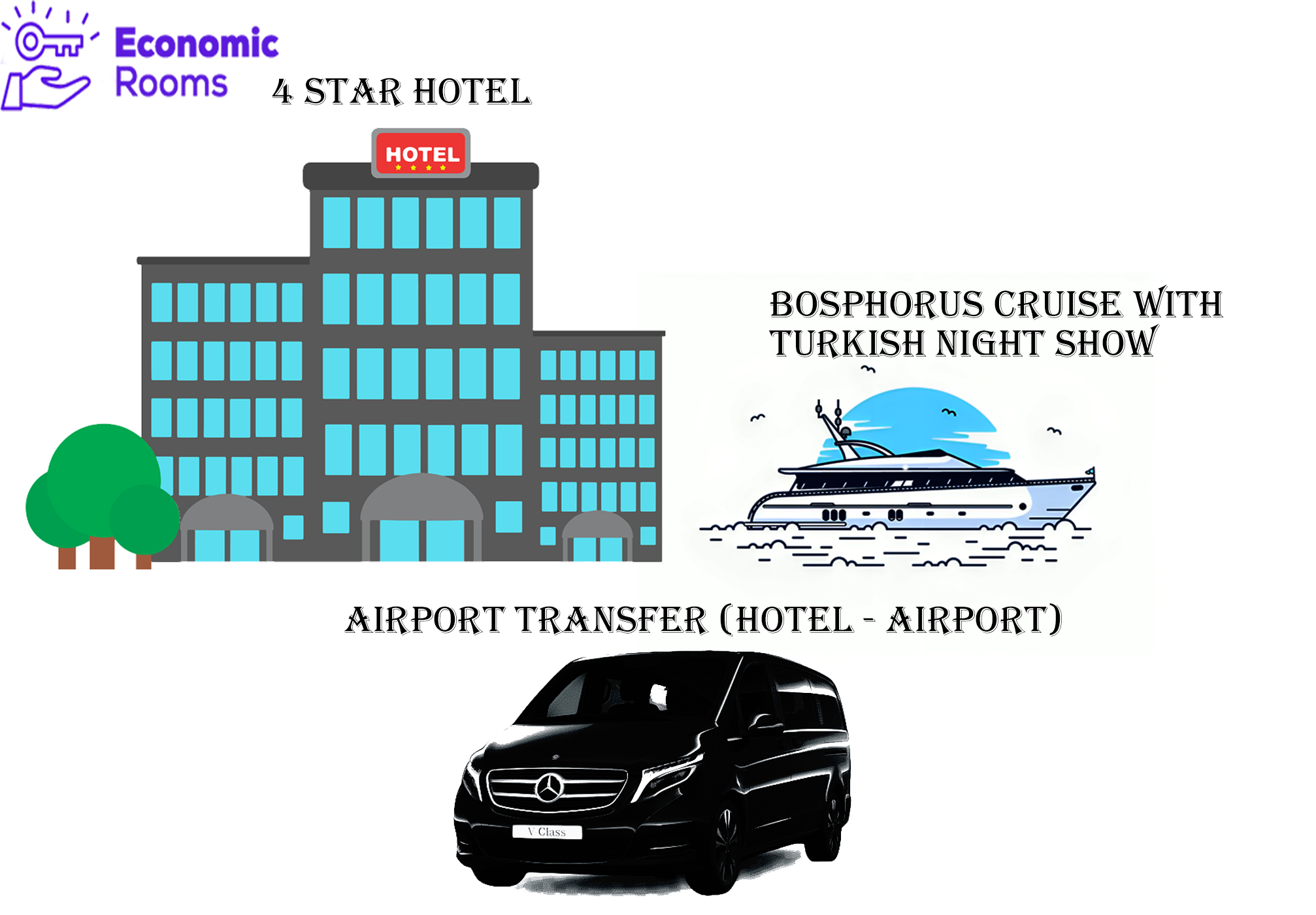 Luxury Unveiled: 4-Star Stay, Seamless Transfers, and Bosphorus Magic! (Airport Transfer + 4 Star Hotel + Bosphorus Cruise)